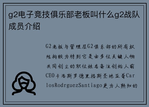 g2电子竞技俱乐部老板叫什么g2战队成员介绍