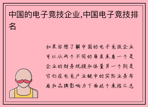 中国的电子竞技企业,中国电子竞技排名